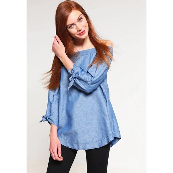 Free People Off The Shoulder Light Denim Blouse Womens Size Medium Boho Hippie - Picture 2 of 13